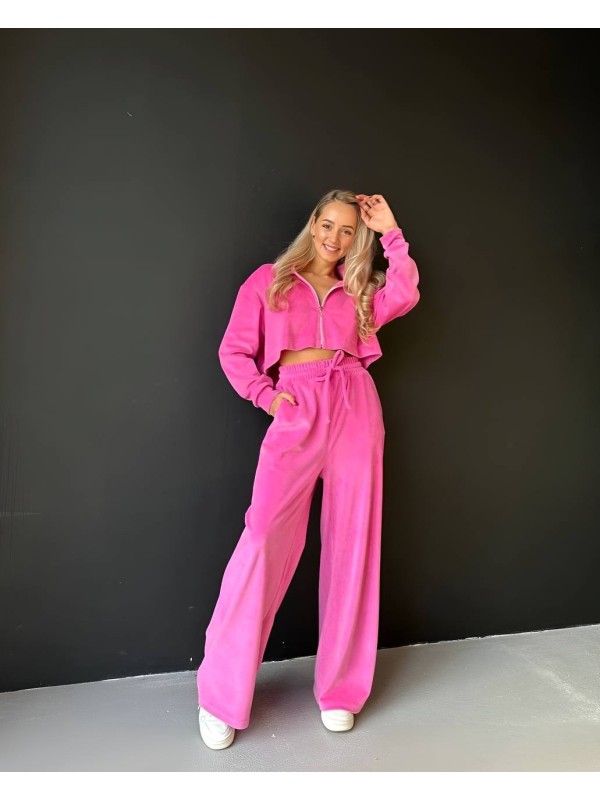 Жіночий легкий костюм на блискавці малинового кольору 33116