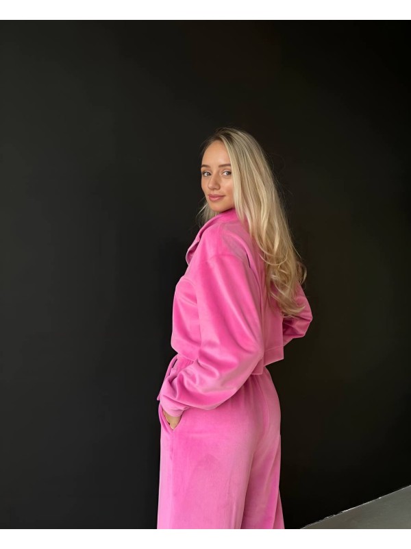 Жіночий легкий костюм на блискавці малинового кольору 33116