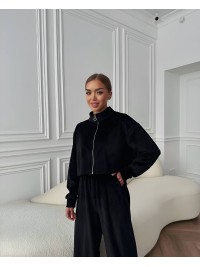 Жіночий легкий костюм на блискавці чорного кольору 33117