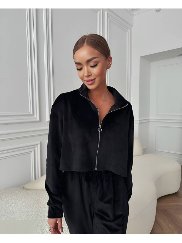 Жіночий легкий костюм на блискавці чорного кольору 33117