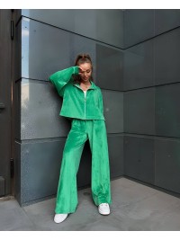 Жіночий легкий костюм на блискавці зеленого кольору 33118