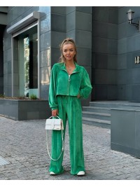 Жіночий легкий костюм на блискавці зеленого кольору 33118
