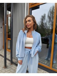 Жіночий легкий костюм на блискавці блакитного кольору 33119