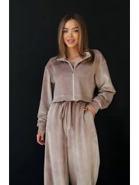 Жіночий легкий костюм на блискавці бежевого кольору 33120