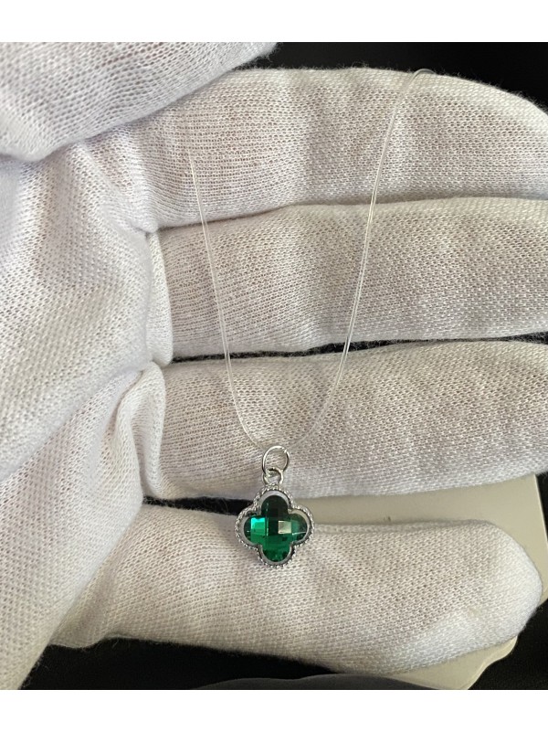 Підвіска зелена Конюшина на силіконовому шнурку 33123