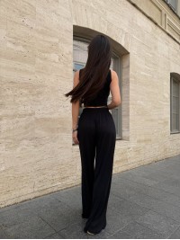 Жіночий прогулянковий костюм (топ+штани) чорного кольору 33130