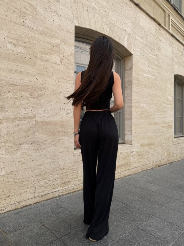 Жіночий прогулянковий костюм (топ+штани) чорного кольору 33130