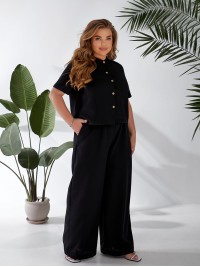 Жіночий легкий класичний костюм чорного кольору 33137