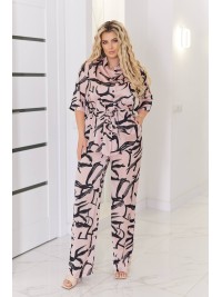 Жіночий легкий брючний костюм пудрового кольору 33139