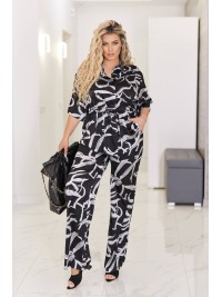 Жіночий легкий брючний костюм чорного кольору 33140