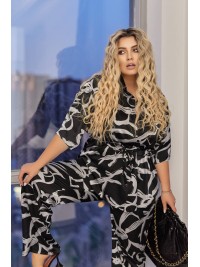 Жіночий легкий брючний костюм чорного кольору 33140