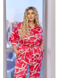 Жіночий легкий брючний костюм малинового кольору 33141