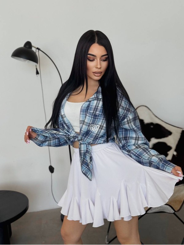 Повітряна спідниця-шорти міні молочного кольору 33154