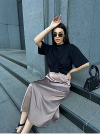 Жіноча шовкова спідниця міді кавового кольору 33189