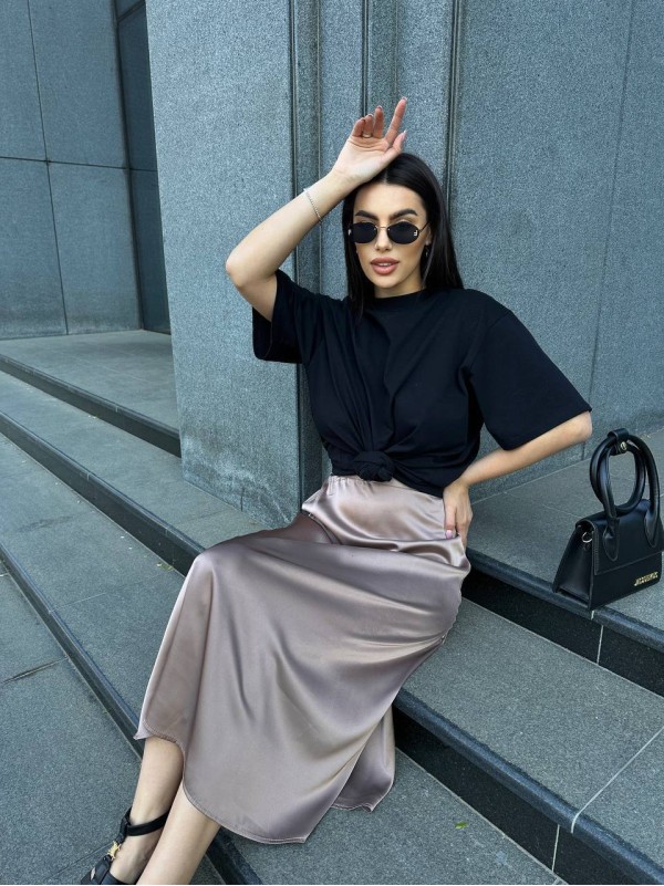 Жіноча шовкова спідниця міді кавового кольору 33189