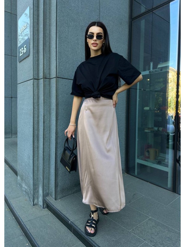 Жіноча шовкова спідниця міді кавового кольору 33189