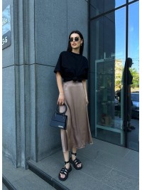 Жіноча шовкова спідниця міді кавового кольору 33189