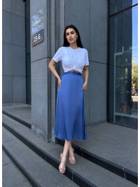 Жіноча шовкова спідниця міді синього кольору 33190