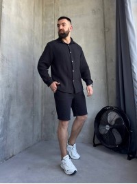 Чоловічий літній мусліновий костюм чорного кольору 33197