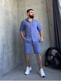 Чоловічий літній мусліновий костюм синього кольору 33198