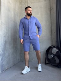 Чоловічий літній мусліновий костюм синього кольору 33198