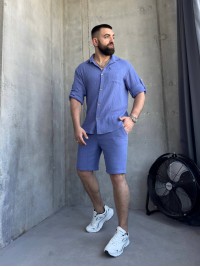 Чоловічий літній мусліновий костюм синього кольору 33198