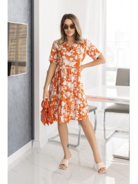 Літня сукня вільного крою в квiтку помаранчевого кольору 33215