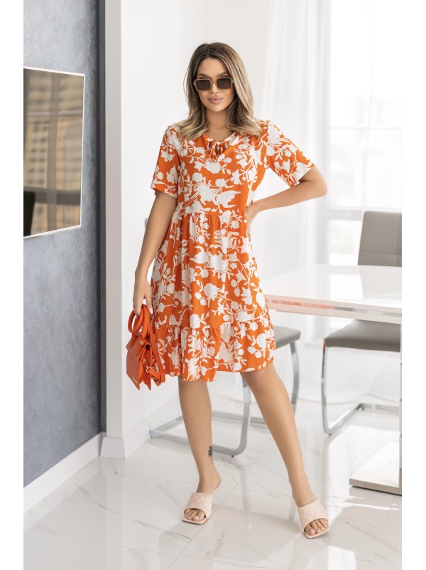 Літня сукня вільного крою в квiтку помаранчевого кольору 33215
