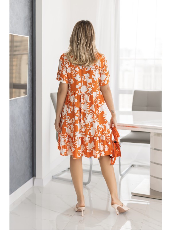 Літня сукня вільного крою в квiтку помаранчевого кольору 33215