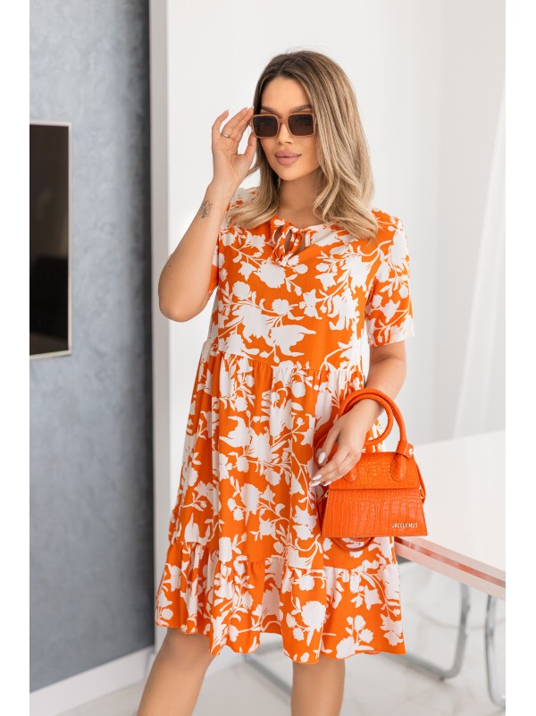 Літня сукня вільного крою в квiтку помаранчевого кольору 33215