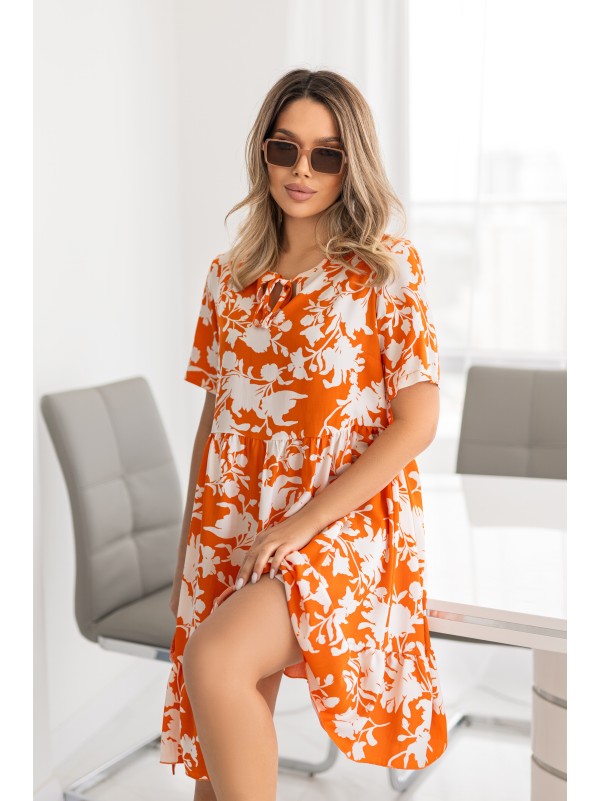 Літня сукня вільного крою в квiтку помаранчевого кольору 33215