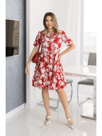 Літня сукня вільного крою в квiтку червоного кольору 33216