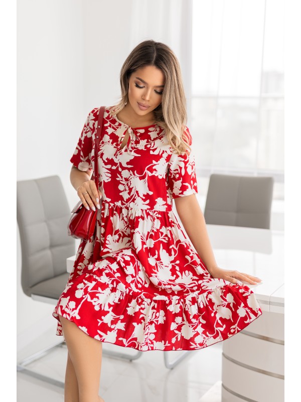 Літня сукня вільного крою в квiтку червоного кольору 33216