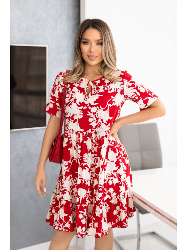 Літня сукня вільного крою в квiтку червоного кольору 33216