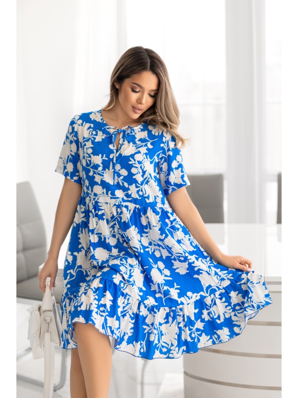 Літня сукня вільного крою в квiтку синього кольору 33217