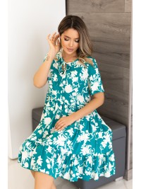 Літня сукня вільного крою в квiтку кольору морської хвилі 33219