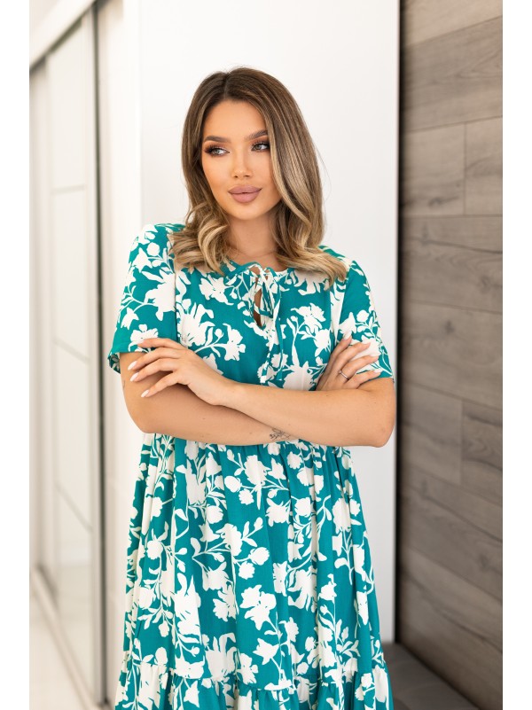 Літня сукня вільного крою в квiтку кольору морської хвилі 33219