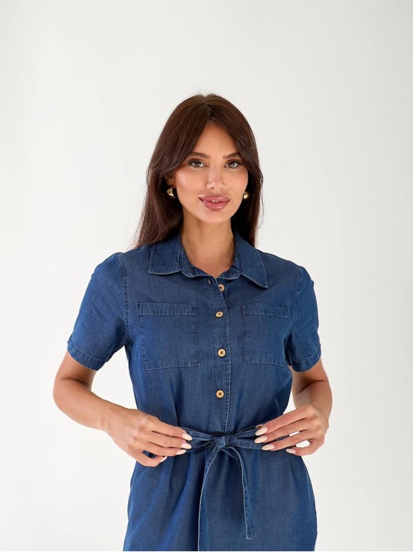 Жіночий джинсовий сарафан синього кольору 33227