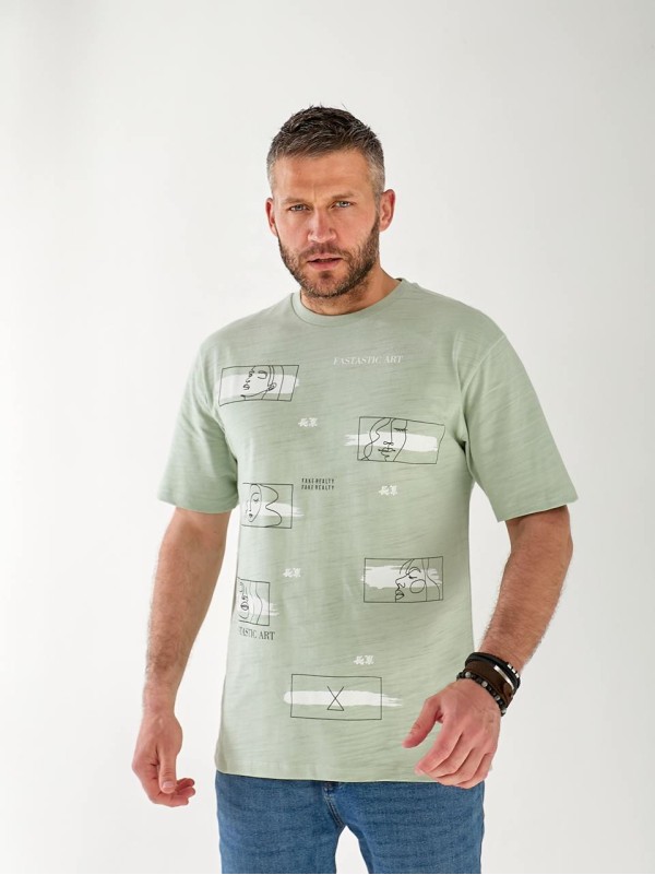 Чоловіча футболка з квадратами оливкового кольору 33228