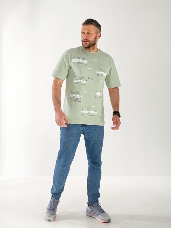 Чоловіча футболка з квадратами оливкового кольору 33228