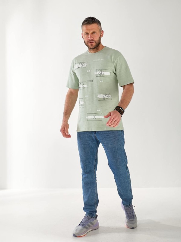 Чоловіча футболка з квадратами оливкового кольору 33228