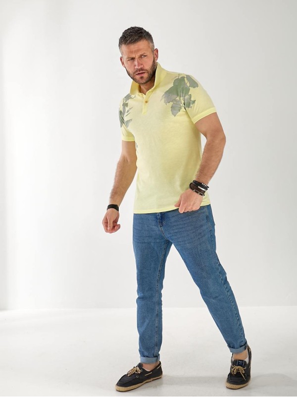 Чоловіча футболка поло з квітами жовтого кольору 33229