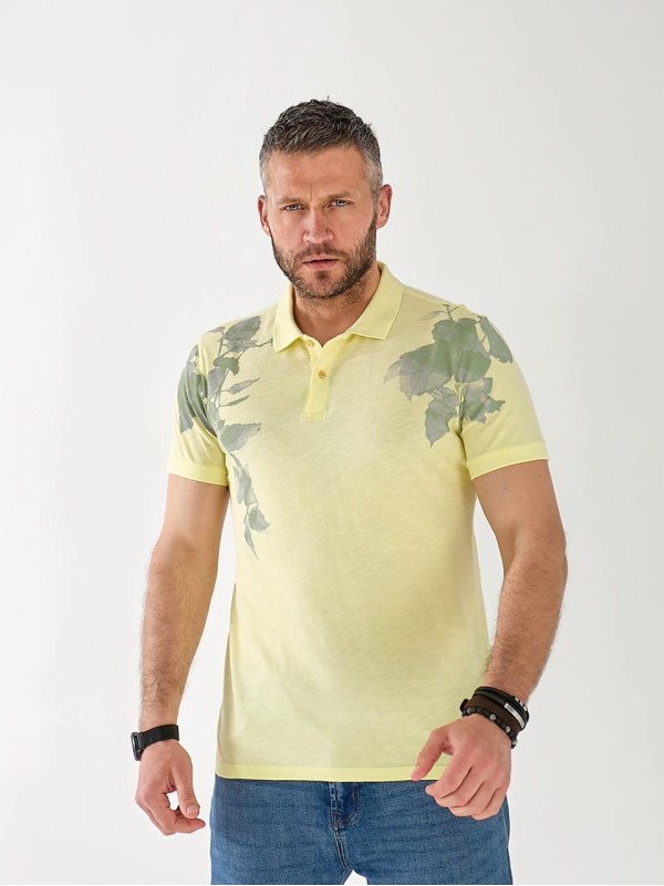 Чоловіча футболка поло з квітами жовтого кольору 33229