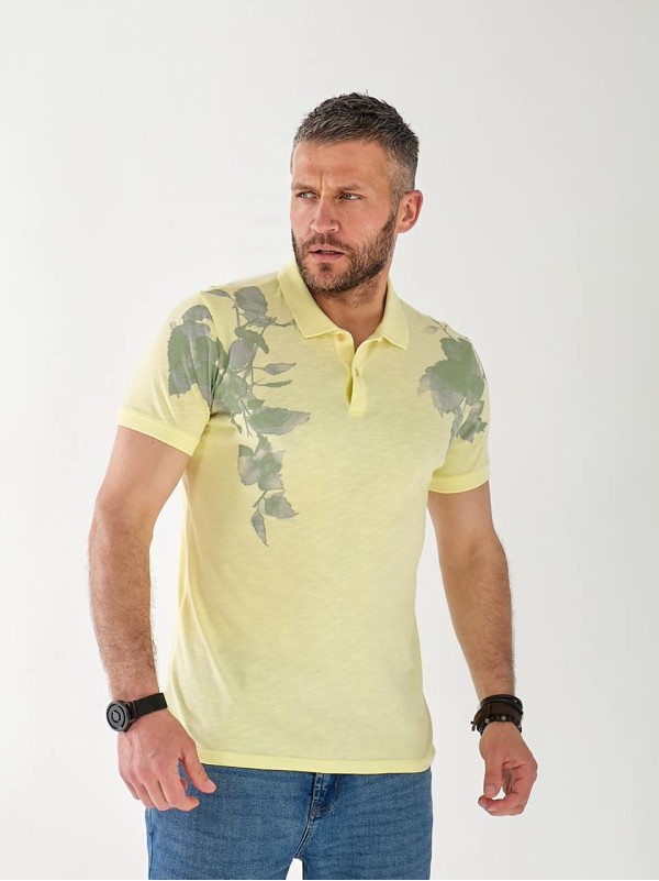 Чоловіча футболка поло з квітами жовтого кольору 33229
