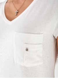 Жіноча футболка з блискітками та кишенею білого кольору 33239