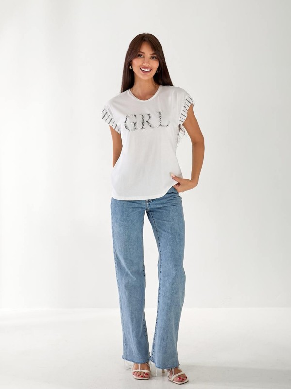 Жіноча футболка зi стразами бiлого кольору 33261