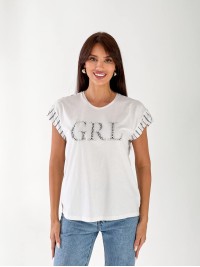 Жіноча футболка зi стразами бiлого кольору 33261