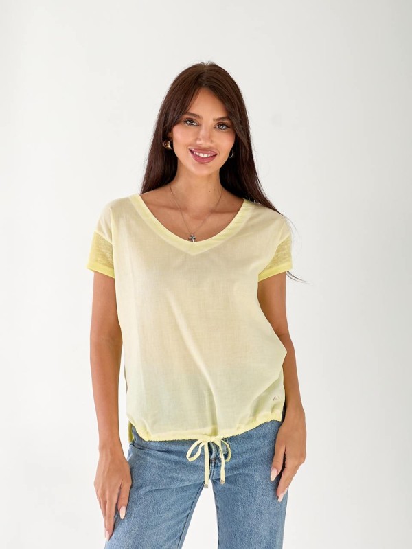 Жіноча футболка із зав'язками жовтого кольору 33262