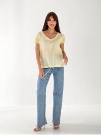 Жіноча футболка із зав'язками жовтого кольору 33262