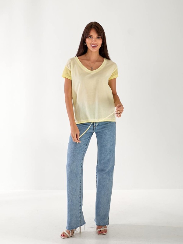 Жіноча футболка із зав'язками жовтого кольору 33262